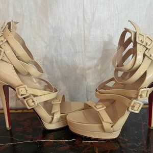 Louboutin Cream Patent Leather Platforms